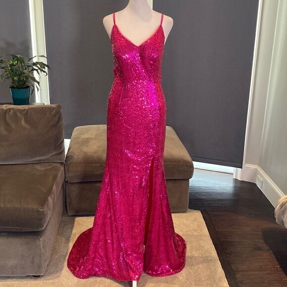 Women’s Pink Fully Sequined Mermaid Style Prom Party Dress Size XS NWOT - Picture 1 of 11